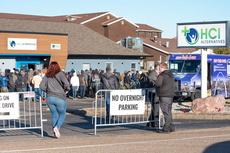 Hundreds line up outside a marijuana dispensary in Illinois