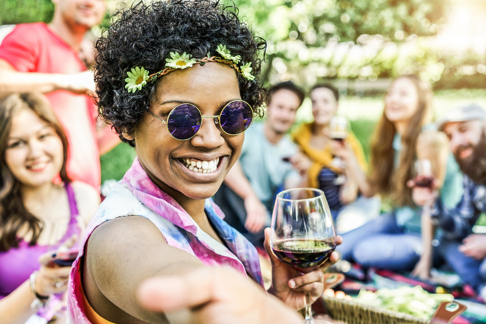 young woman drinking wine