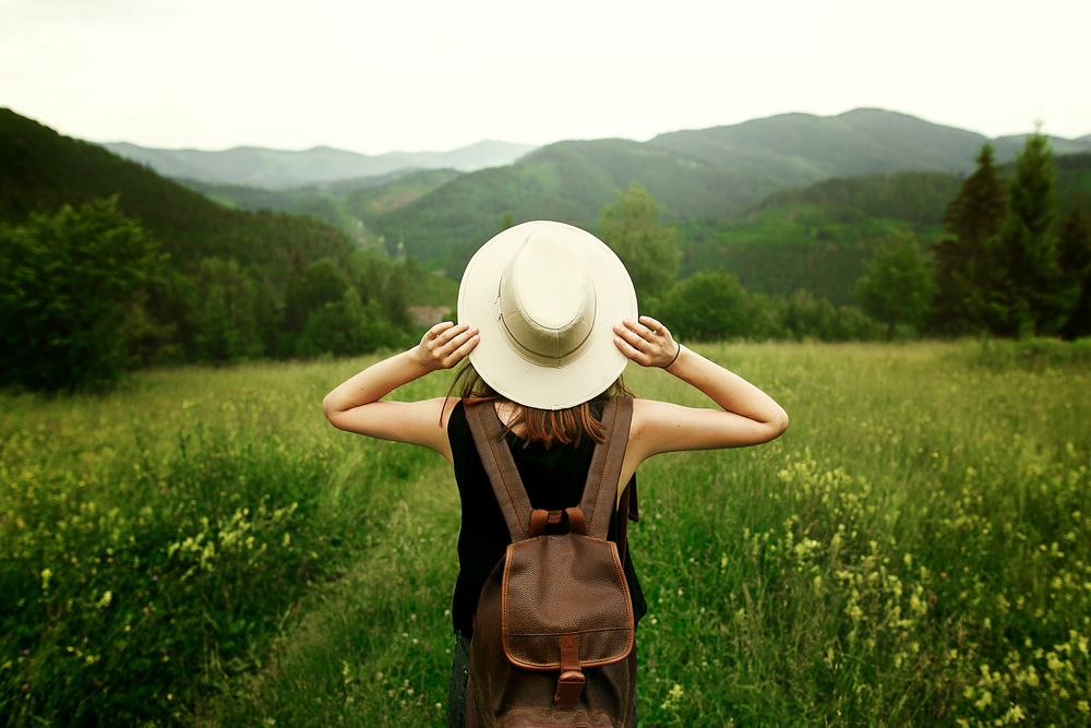 Woman looking at flower fields
