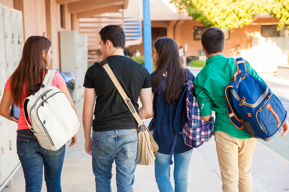 High school students walking to class 