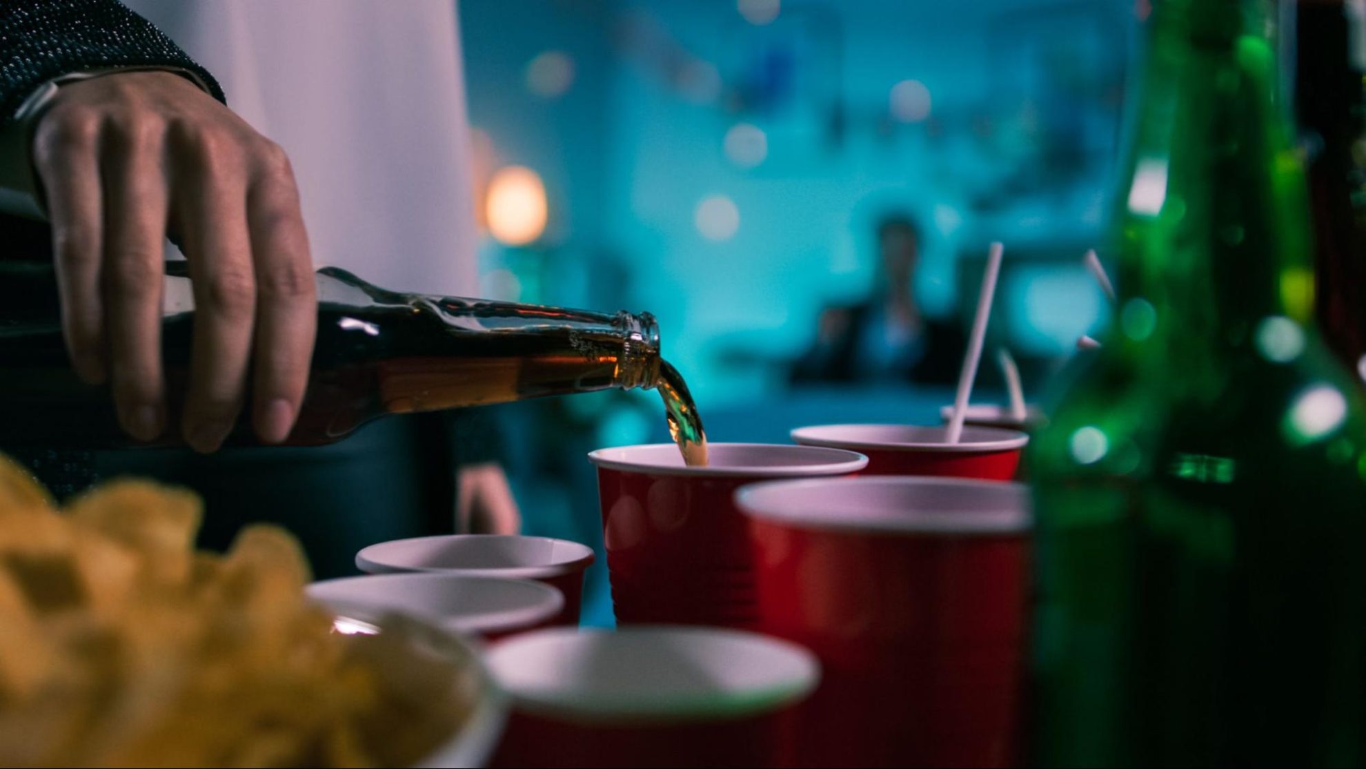 Drinking beer at a college party