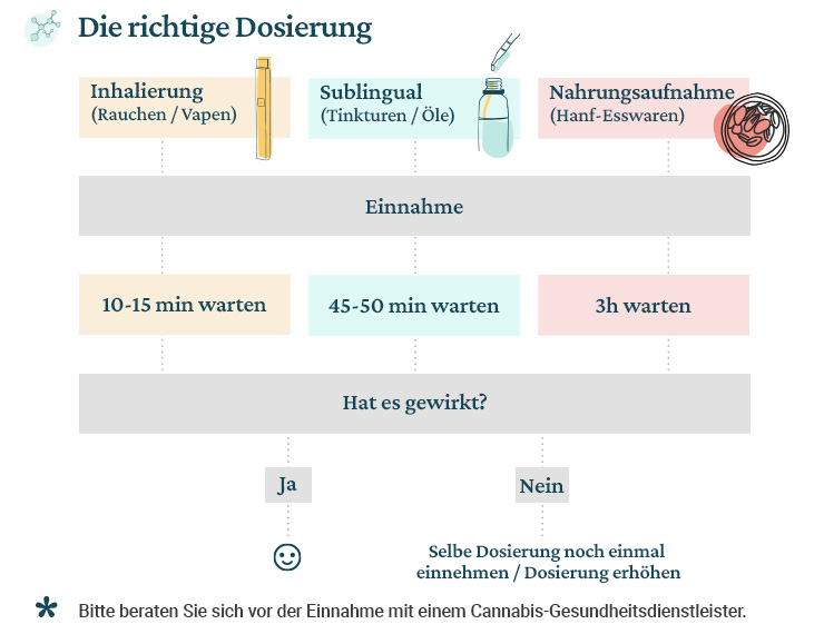 Wie man die richtige Dosierung bei der Hanfeinnahme findet – beim Inhalieren, bei sublingualer Einnahme, bei Nahrungsaufnahme